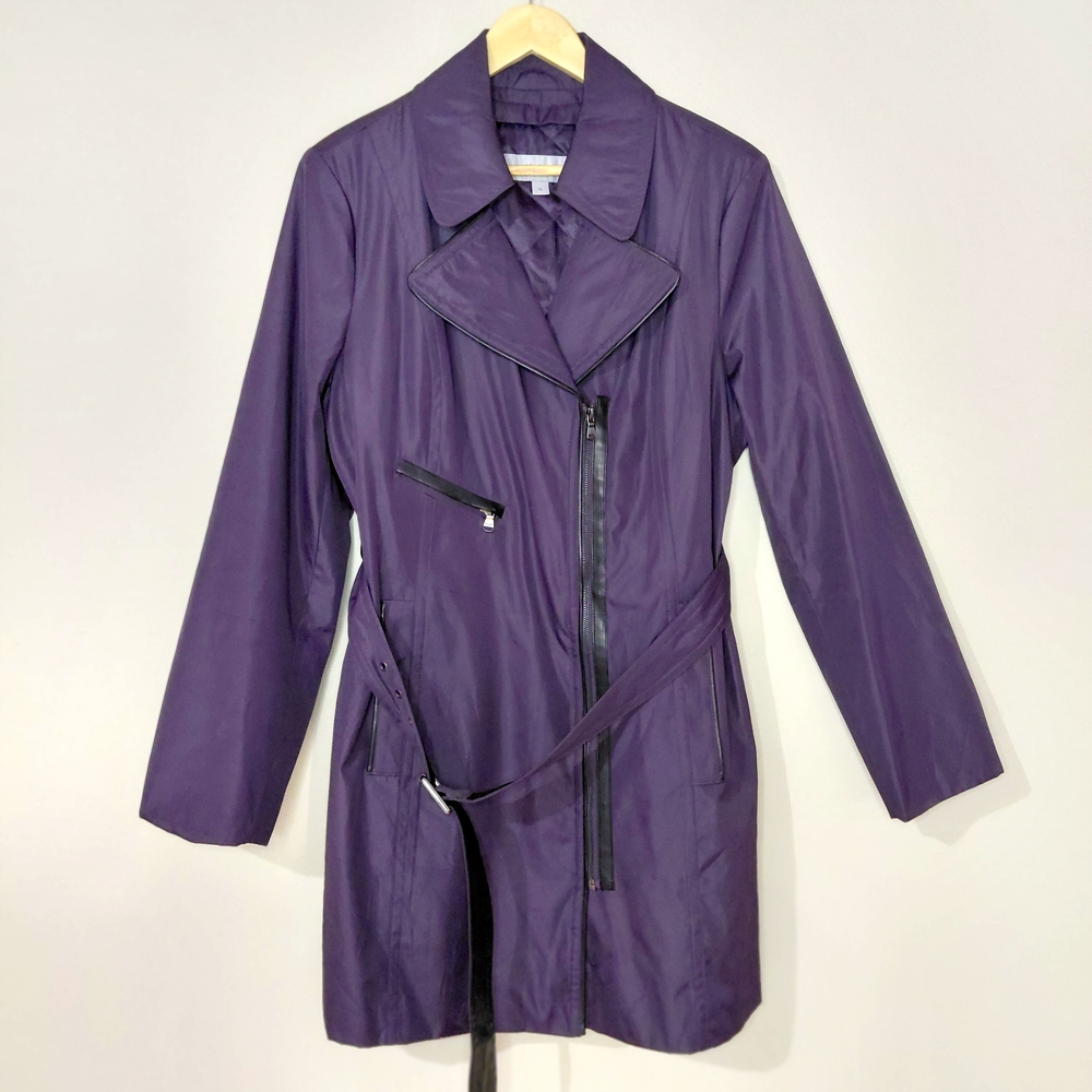 Andrew Marc Women's Purple XLarge  Trench Coat Removable Quilted Lining Belted